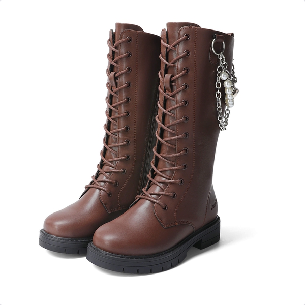 Girls Zipper Knee High Riding Boots - DARK BROWN - 3